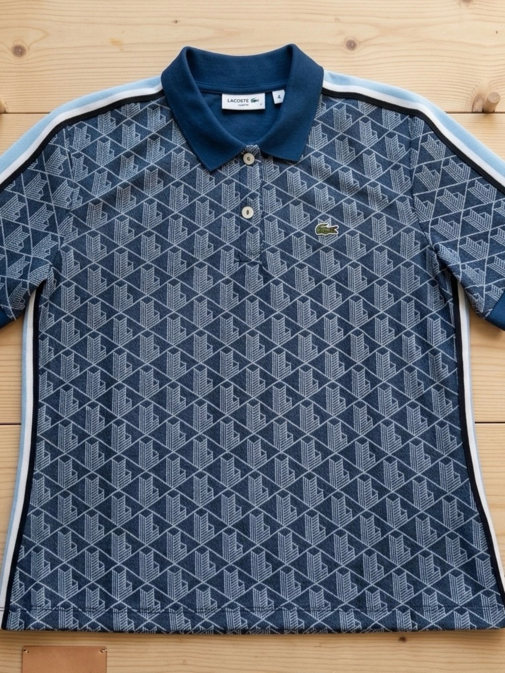 Lacoste Women's Monogram Jacquard Polo Shirt Slim Fit Blue - Size 40 M/L